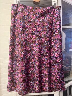 J. Crew Floral A-Line Midi Skirt in Pink and Brown